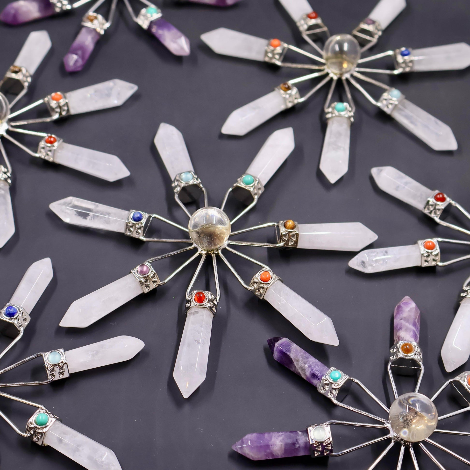 Amethyst, Clear Quartz & Rose Quartz Suncatcher – Modern Window Decor | Real Gemstone, Handcrafted Elegance - Wax | Wane