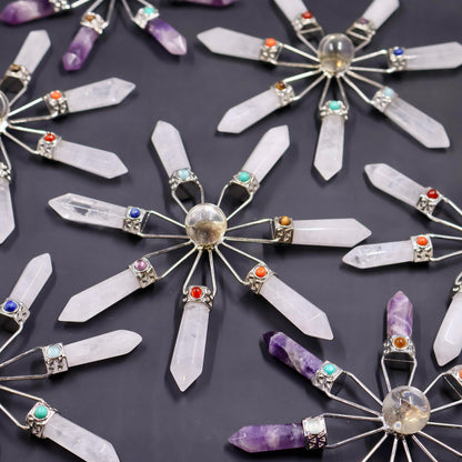 Amethyst, Clear Quartz & Rose Quartz Suncatcher – Modern Window Decor | Real Gemstone, Handcrafted Elegance - Wax | Wane