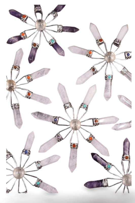Amethyst, Clear Quartz & Rose Quartz Suncatcher – Modern Window Decor | Real Gemstone, Handcrafted Elegance - Wax | Wane