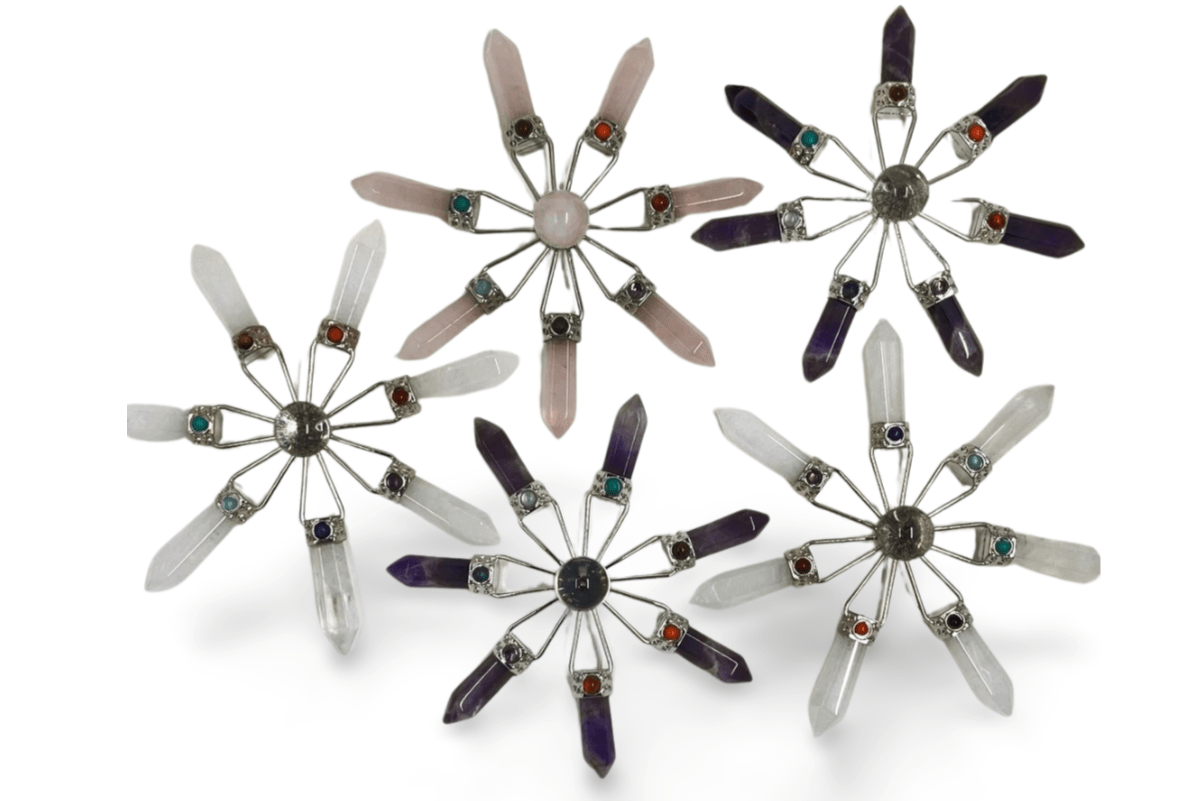 Amethyst, Clear Quartz & Rose Quartz Suncatcher – Modern Window Decor | Real Gemstone, Handcrafted Elegance - Wax | Wane