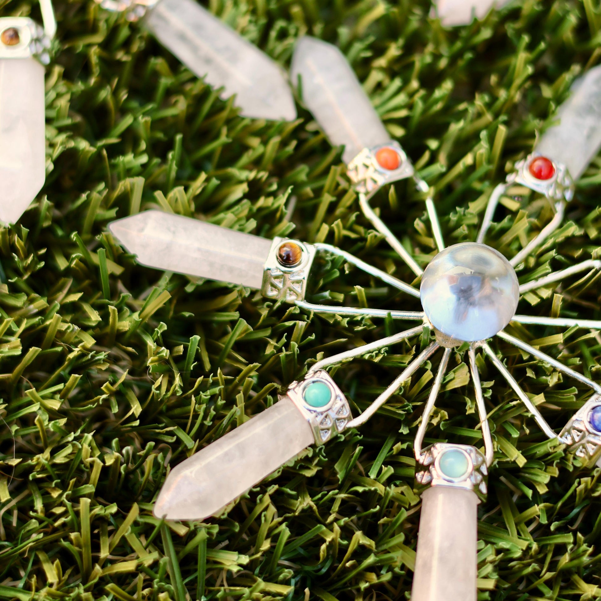 Amethyst, Clear Quartz & Rose Quartz Suncatcher – Modern Window Decor | Real Gemstone, Handcrafted Elegance - Wax | Wane