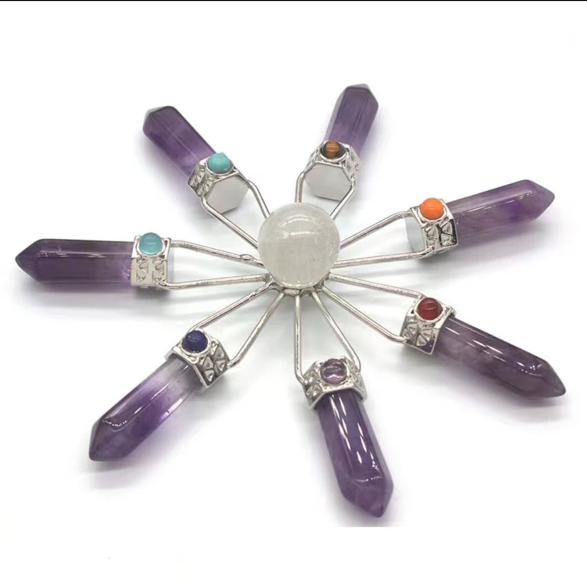 Amethyst, Clear Quartz & Rose Quartz Suncatcher – Modern Window Decor | Real Gemstone, Handcrafted Elegance - Wax | Wane