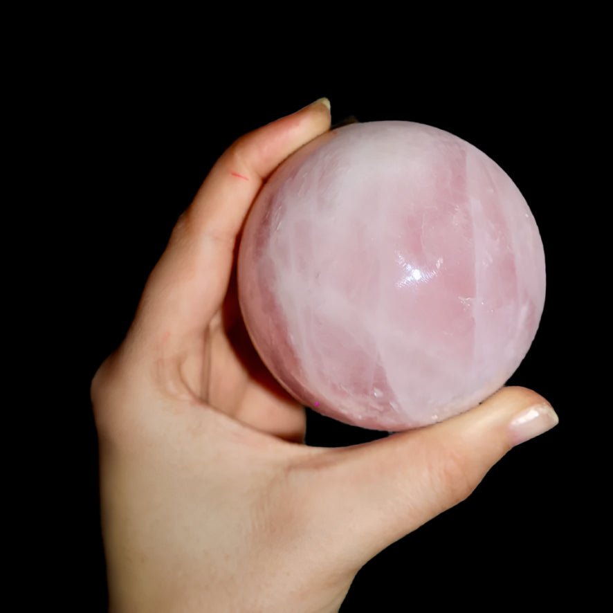 Amethyst or Rose Crystal Ball – Large 3" Sphere, Modern and Meaningful, Zig Zag, Stripe Patterns - Wax | Wane