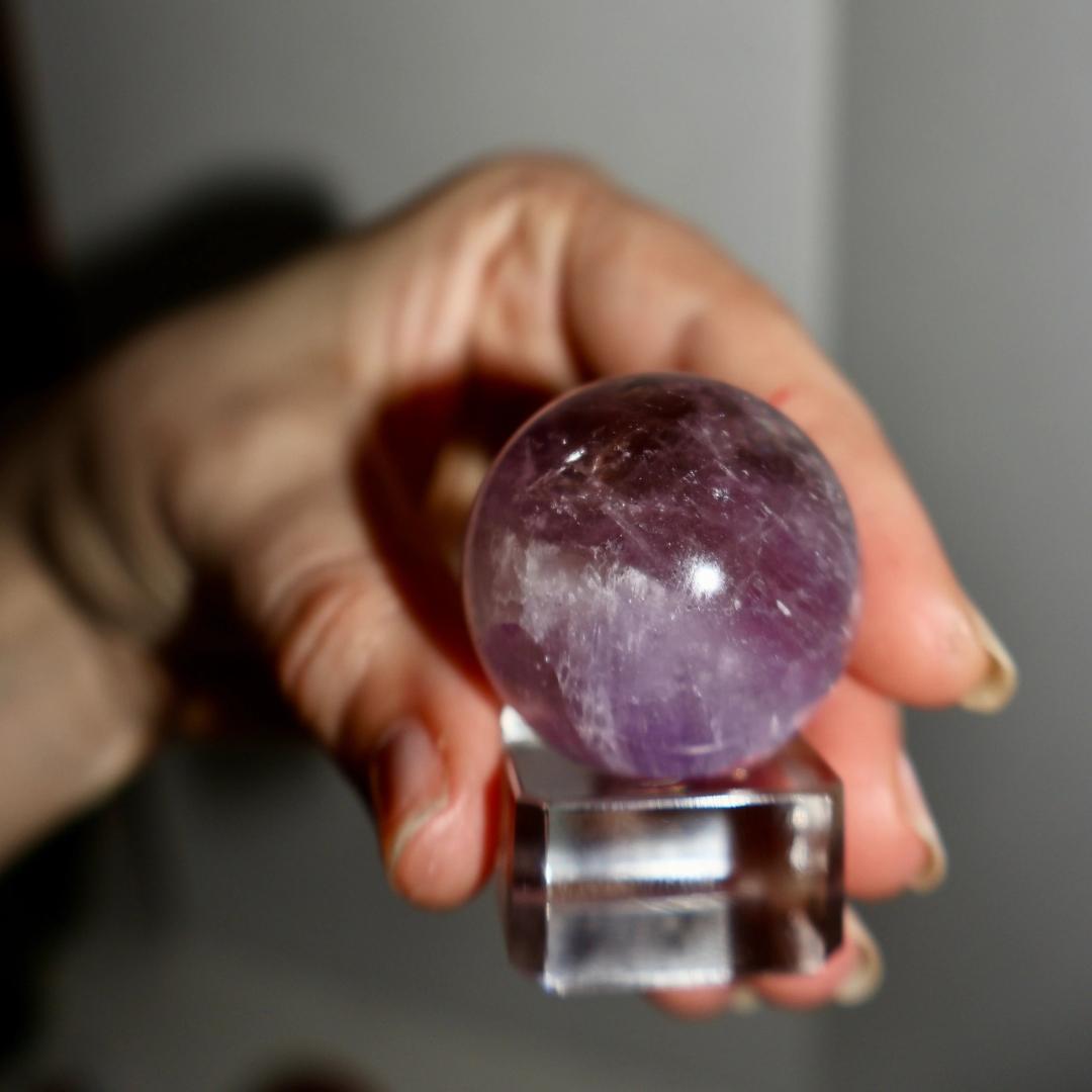 Amethyst Premium Sphere – Polished Crystal Ball of Clarity & Calm (Translucent Purple, Pocket Size ~0.75") - Wax | Wane