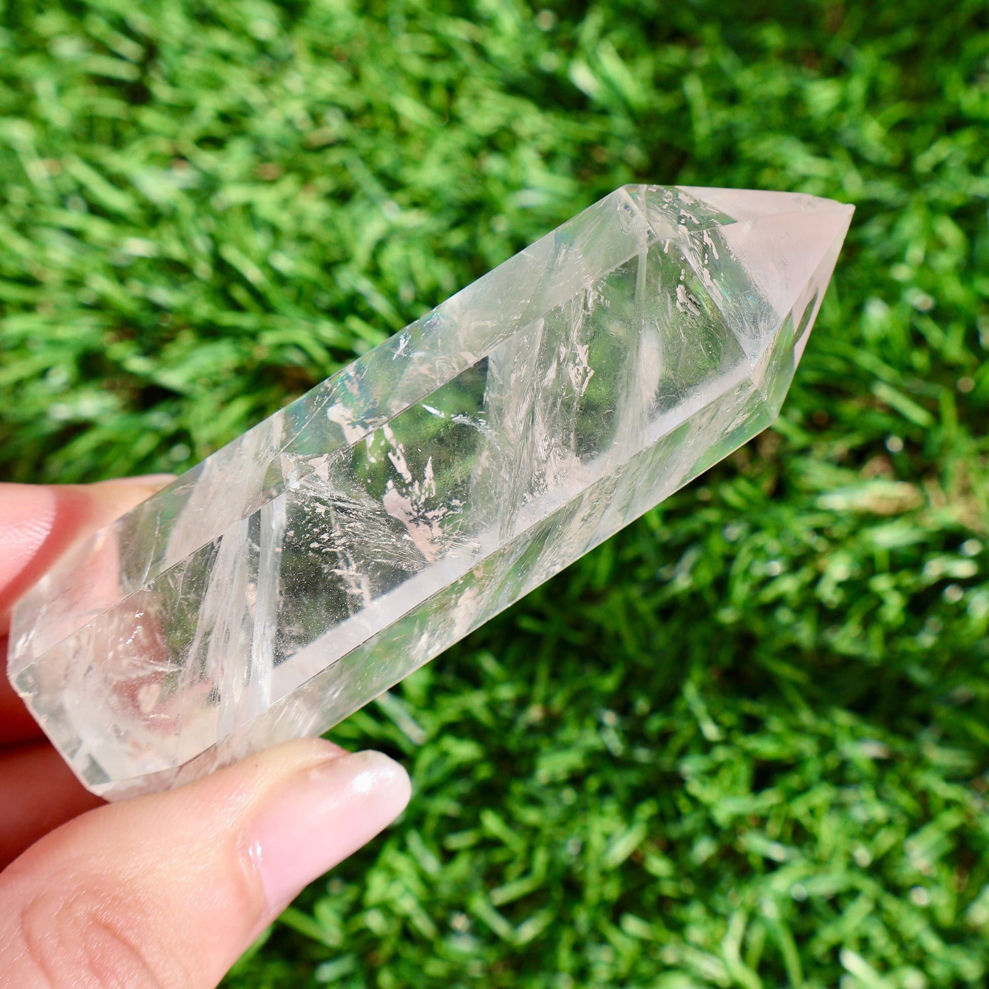 Clear Quartz Crystal Mineral Point with Natural Inclusions, 3" Obelisk Tower - Wax | Wane