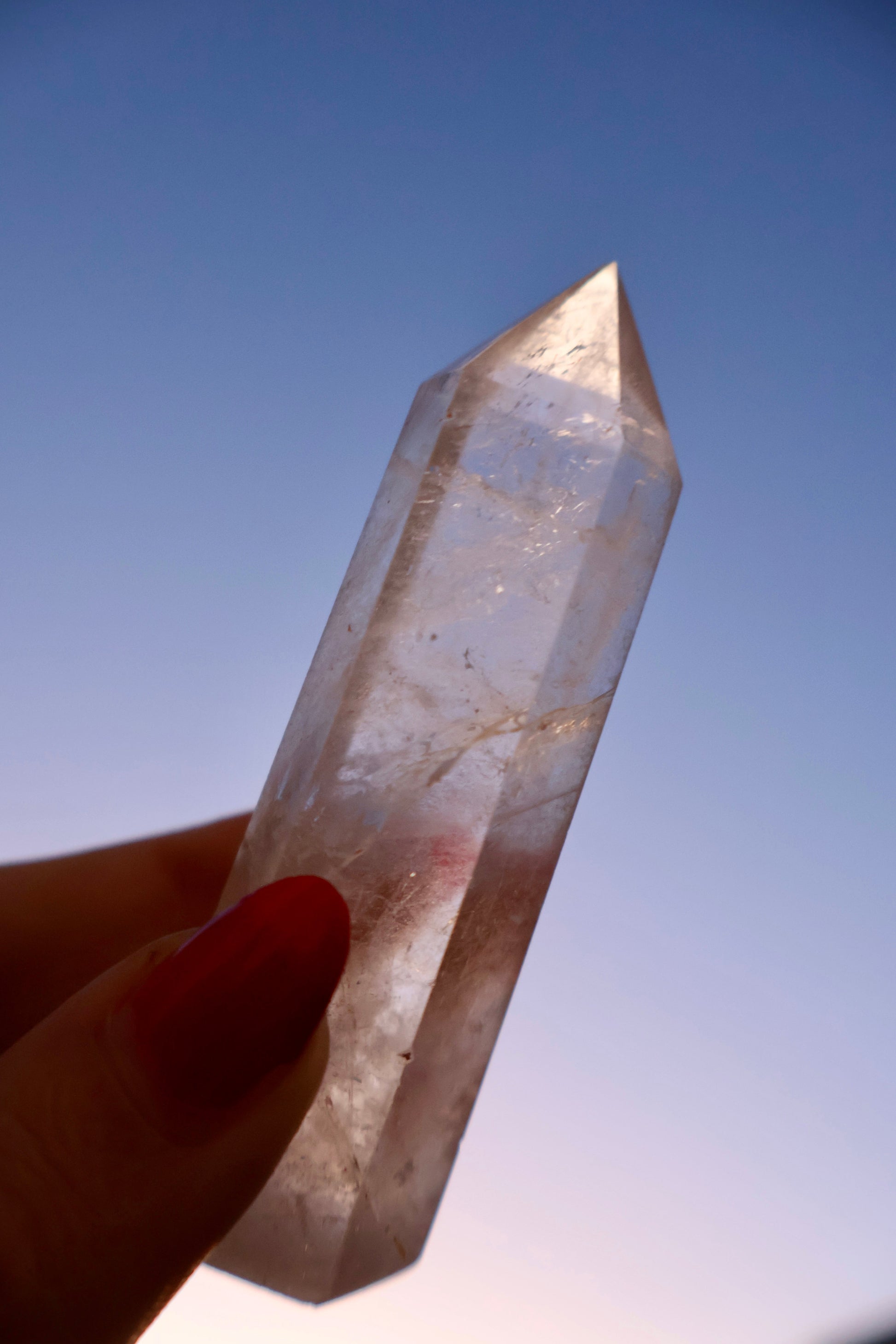 Clear Quartz Crystal Mineral Point with Natural Inclusions, 3" Obelisk Tower - Wax | Wane