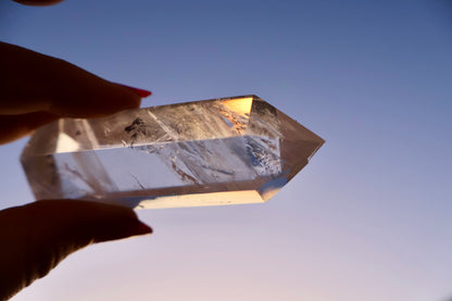 Clear Quartz Crystal Mineral Point with Natural Inclusions, 3" Obelisk Tower - Wax | Wane