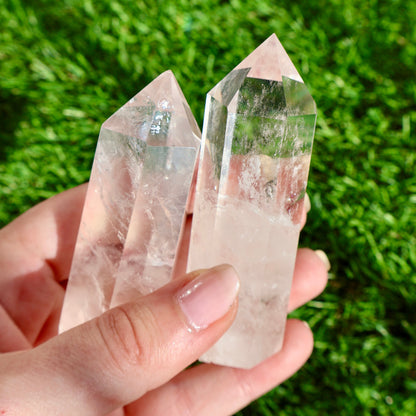 Clear Quartz Crystal Mineral Point with Natural Inclusions, 3" Obelisk Tower - Wax | Wane