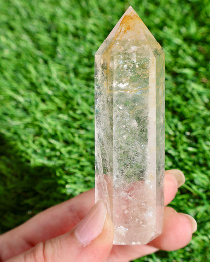 Clear Quartz Crystal Mineral Point with Natural Inclusions, 3" Obelisk Tower - Wax | Wane