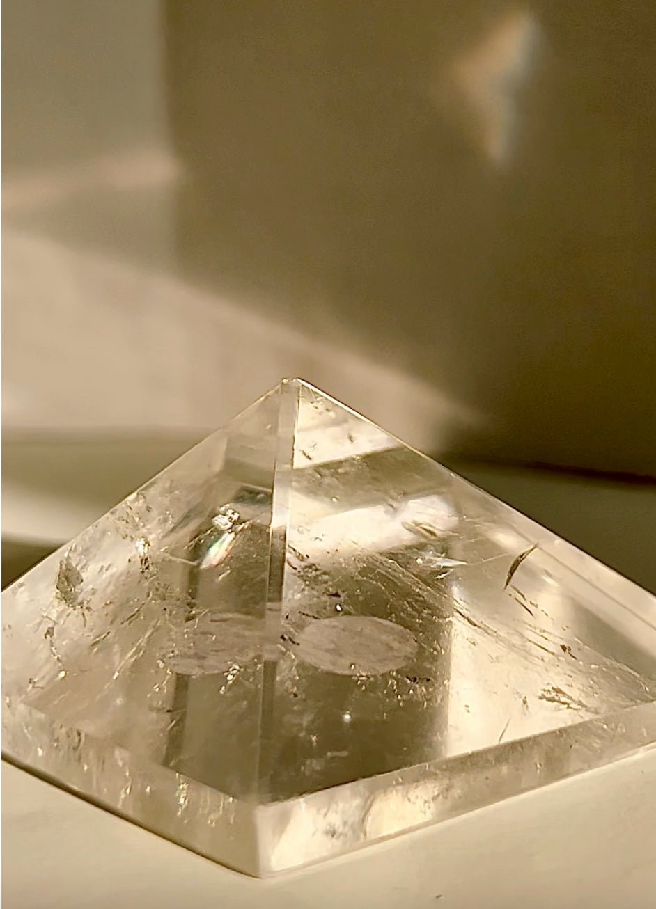 Clear Quartz Pyramid – 2" Geometric Cut for Clarity & Display | Mined in Brazil - Wax | Wane