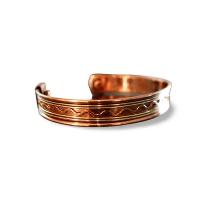 Copper Cuff Bracelet, Pure Copper with Two - Tone Brass Wave Design and 2 Magnets, Stress Relief - Wax | Wane