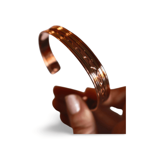 Copper Cuff Bracelet, Pure Copper with Two - Tone Brass Wave Design and 2 Magnets, Stress Relief - Wax | Wane