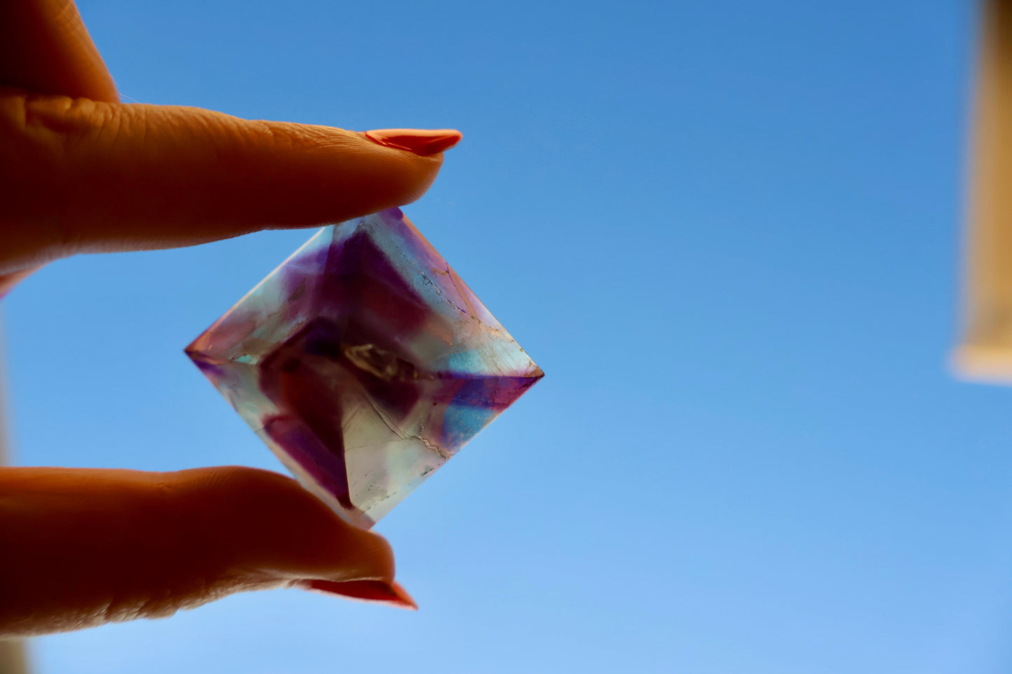 Crystal Pyramid – 1" Fluorite or Clear Quartz Precision Cut Mineral Gemstone, Pristine and Timeless ❇️ - Wax | Wane