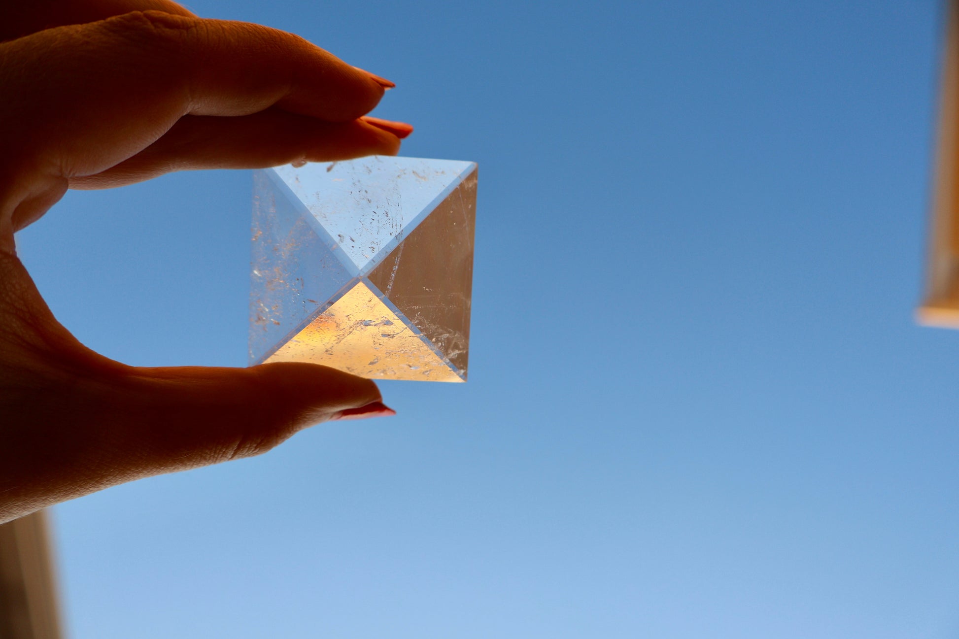 Crystal Pyramid – 1" Fluorite or Clear Quartz Precision Cut Mineral Gemstone, Pristine and Timeless ❇️ - Wax | Wane