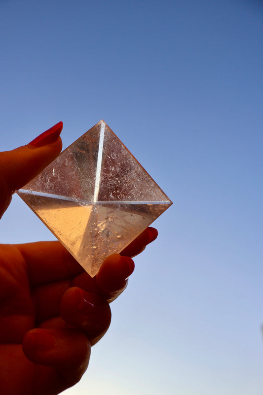 Crystal Pyramid – 1" Fluorite or Clear Quartz Precision Cut Mineral Gemstone, Pristine and Timeless ❇️ - Wax | Wane