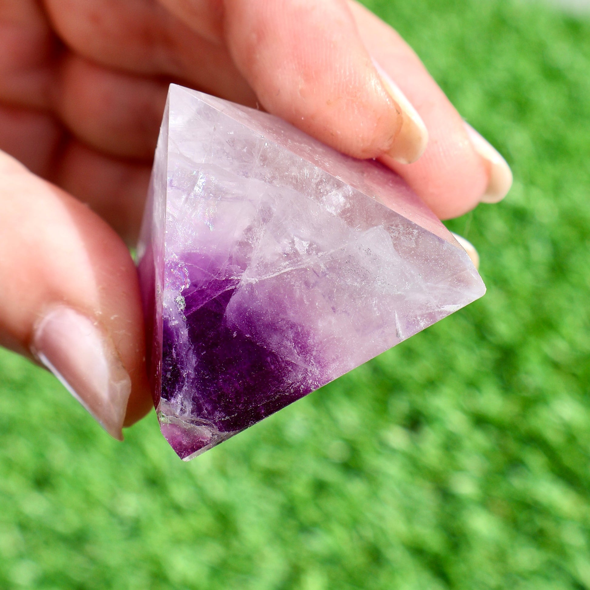 Crystal Pyramid – 1" Fluorite or Clear Quartz Precision Cut Mineral Gemstone, Pristine and Timeless ❇️ - Wax | Wane