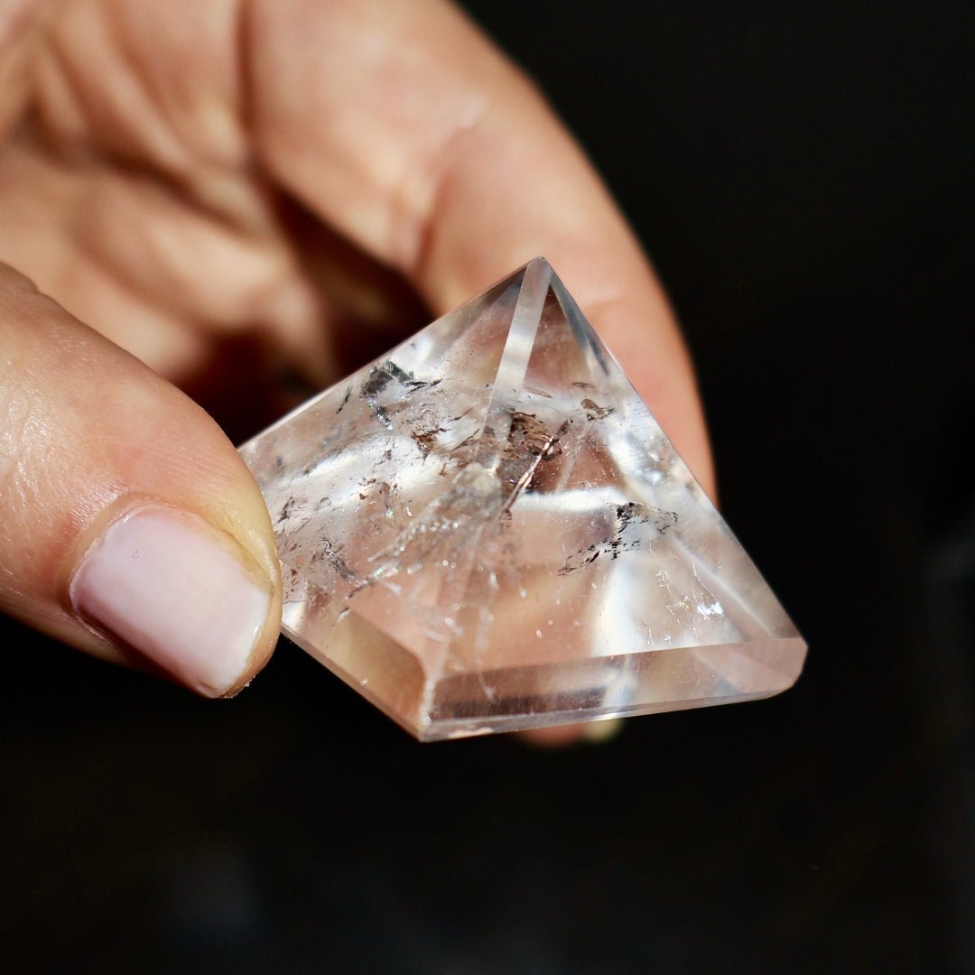 Crystal Pyramid – 1" Fluorite or Clear Quartz Precision Cut Mineral Gemstone, Pristine and Timeless ❇️ - Wax | Wane