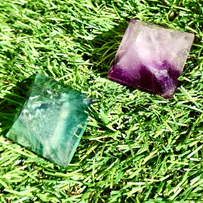 Crystal Pyramid – 1" Fluorite or Clear Quartz Precision Cut Mineral Gemstone, Pristine and Timeless ❇️ - Wax | Wane