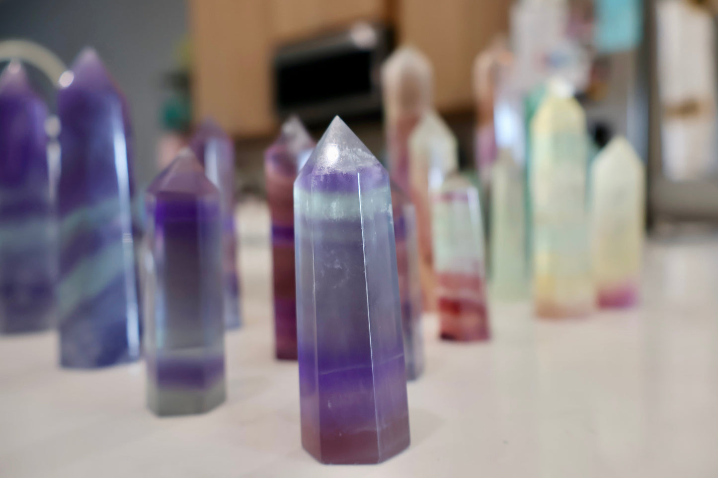 Fluorite Obelisk Point - Colorful, Banded and Natural Crystal, Geometric Decor - Wax | Wane