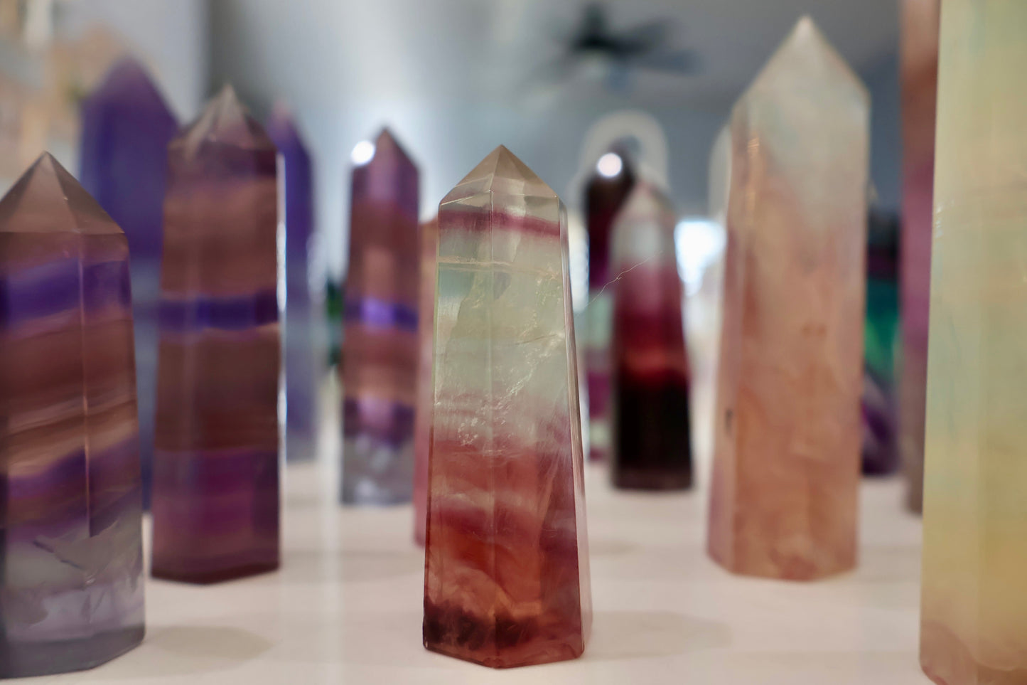 Fluorite Obelisk Point - Colorful, Banded and Natural Crystal, Geometric Decor - Wax | Wane