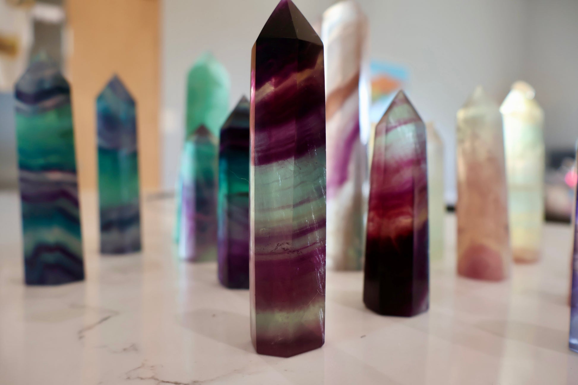 Fluorite Obelisk Point - Colorful, Banded and Natural Crystal, Geometric Decor - Wax | Wane