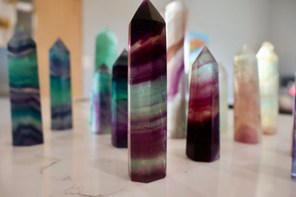 Fluorite Obelisk Point - Colorful, Banded and Natural Crystal, Geometric Decor - Wax | Wane