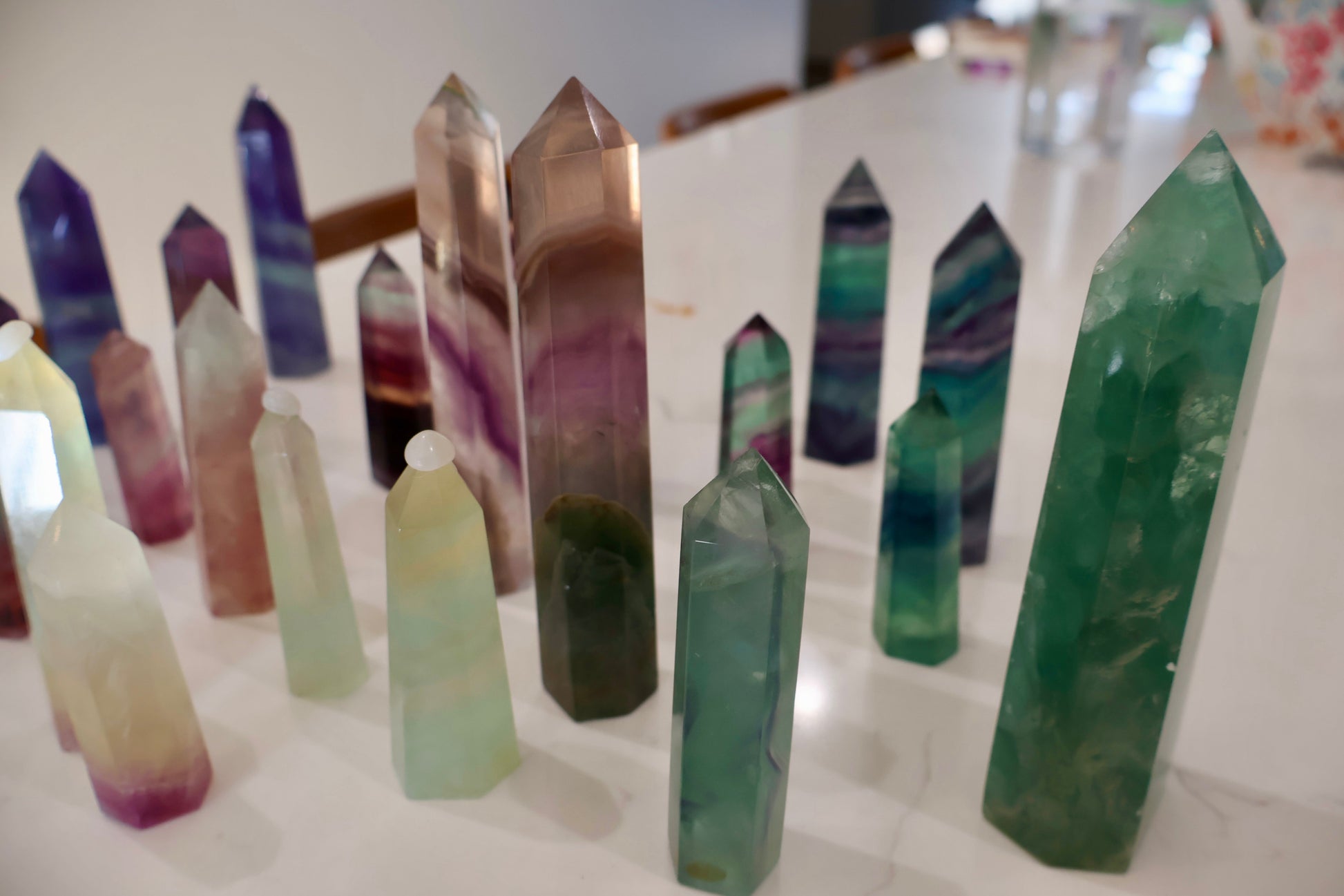 Fluorite Obelisk Point - Colorful, Banded and Natural Crystal, Geometric Decor - Wax | Wane