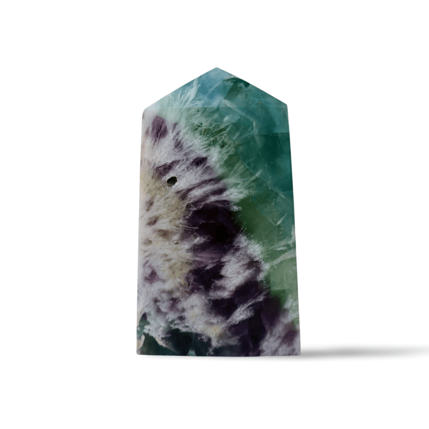 Fluorite Pentagon Column, Untreated Crystal Gemstone in Vibrant Blue, Green, and Purple, 3 - 4" - Wax | Wane