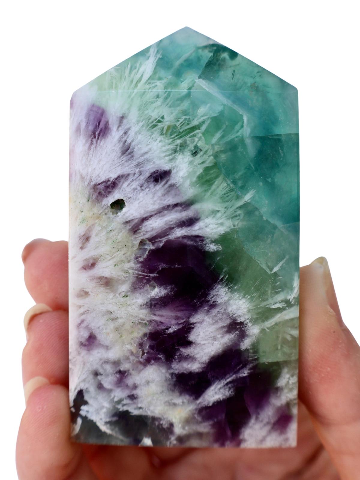 Fluorite Pentagon Column, Untreated Crystal Gemstone in Vibrant Blue, Green, and Purple, 3 - 4" - Wax | Wane