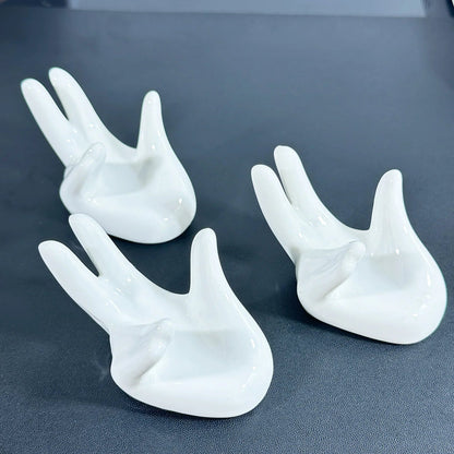 Glossy Ceramic Hand Stand – Decorative Display Holder for Crystal or Jewelry - Wax | Wane