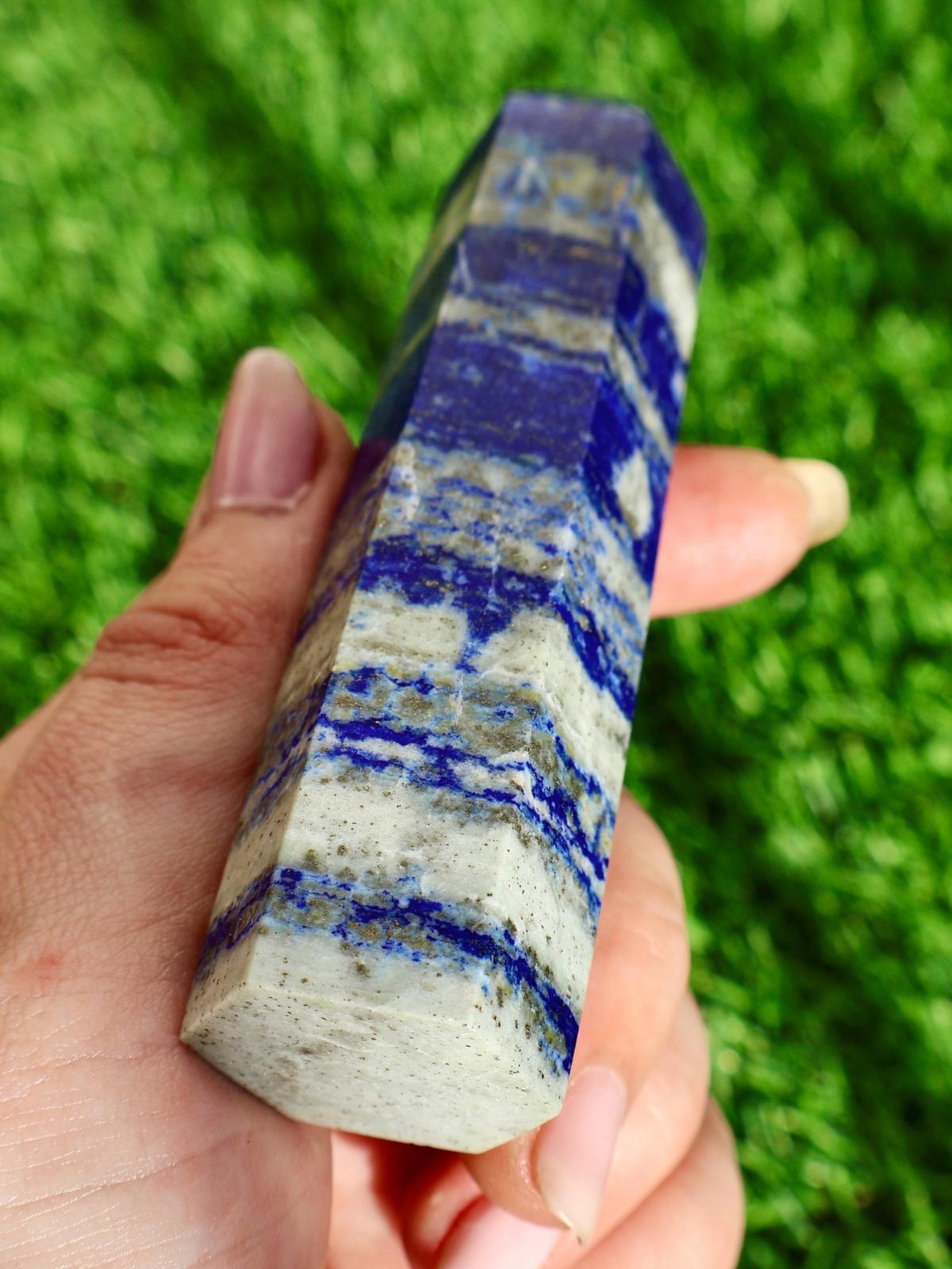 Lapis Lazuli Obelisk - Authentic Quality Gemstone for Wisdom and Truth, Decorative 4 - Inch Tall - Wax | Wane