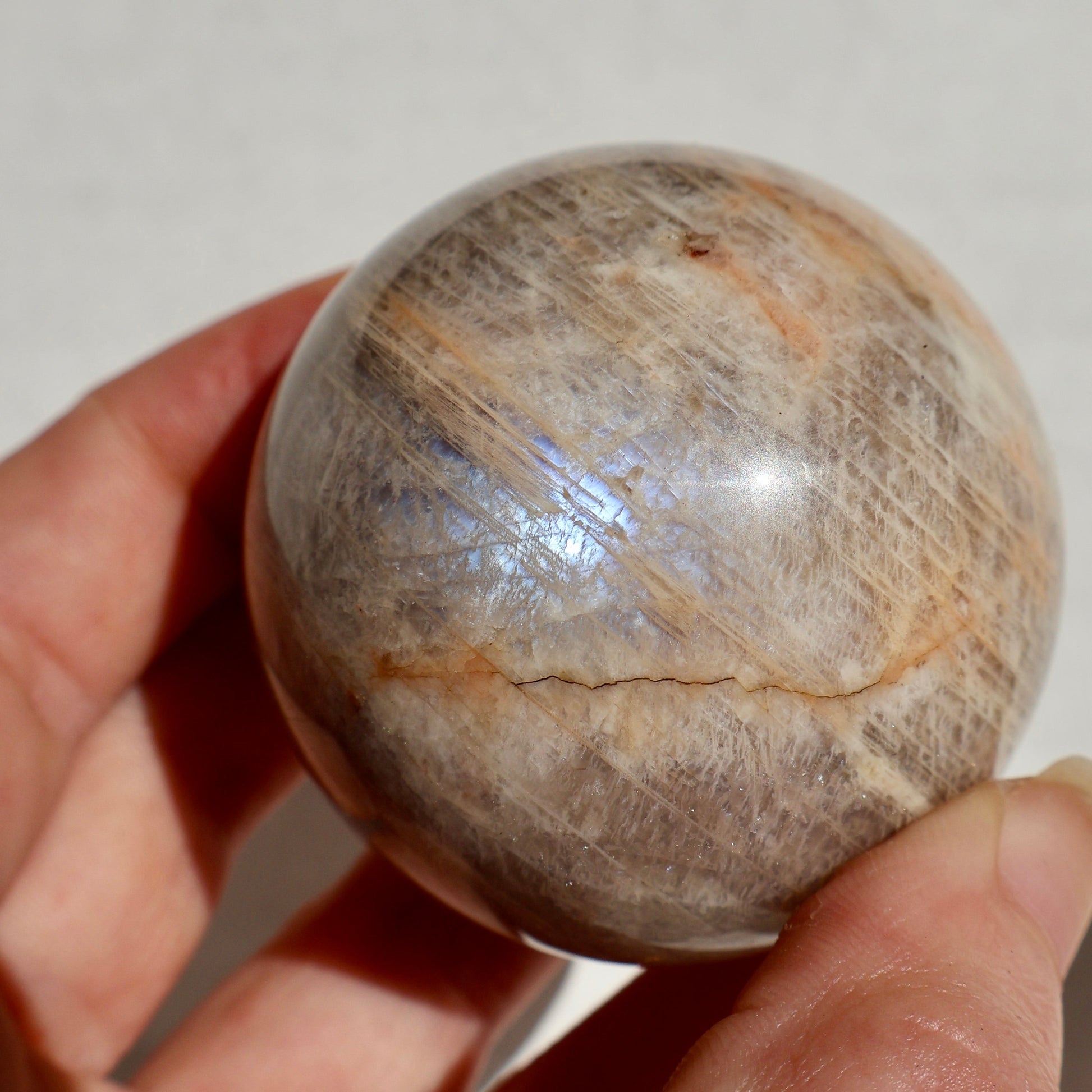 Moonstone Crystal Ball - Natural Prismatic Aura, Intuition and Awareness Stone Sphere, 1.5" - Wax | Wane