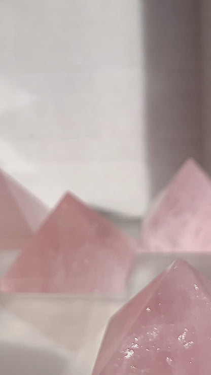 Rose Quartz Crystal Pyramid – Precision Cut and Polished Gemstone Sculpture (1–2 Inches)