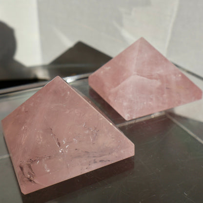 Rose Quartz Crystal Pyramid – Precision Cut and Polished Gemstone Sculpture (1–2 Inches) - Wax | Wane
