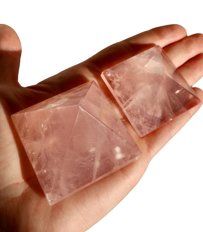 Rose Quartz Crystal Pyramid – Precision Cut and Polished Gemstone Sculpture (1–2 Inches) - Wax | Wane