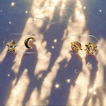 Sterling Silver Celestial Earrings - 4 piece Set with Saturn, Moon, Star, and Sun - Wax | Wane