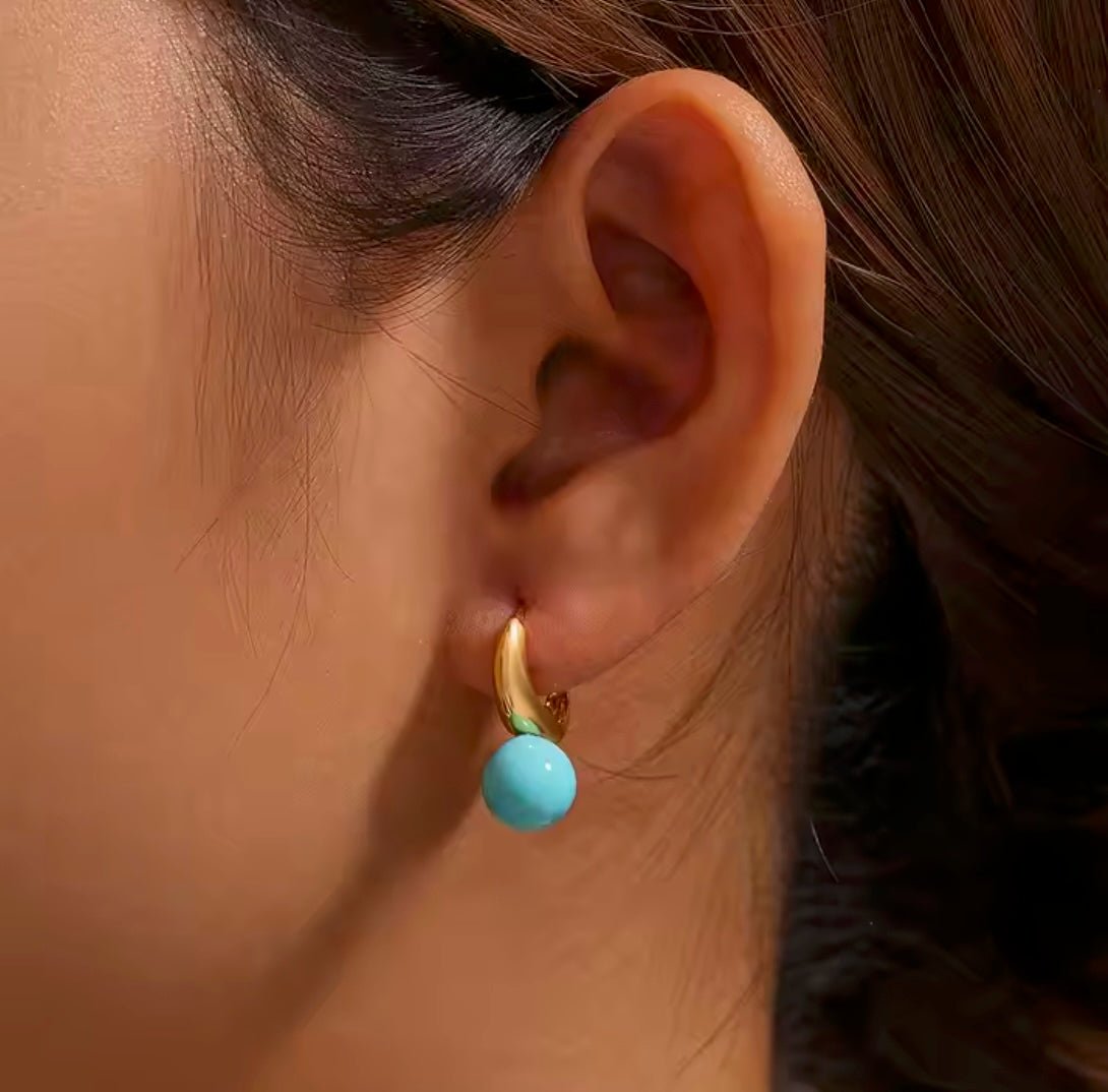 Turquoise Droplet Earrings – 925 Sterling Silver with Gold Finish | Modern Minimalist Statement - Wax | Wane