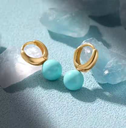 Turquoise Droplet Earrings – 925 Sterling Silver with Gold Finish | Modern Minimalist Statement - Wax | Wane